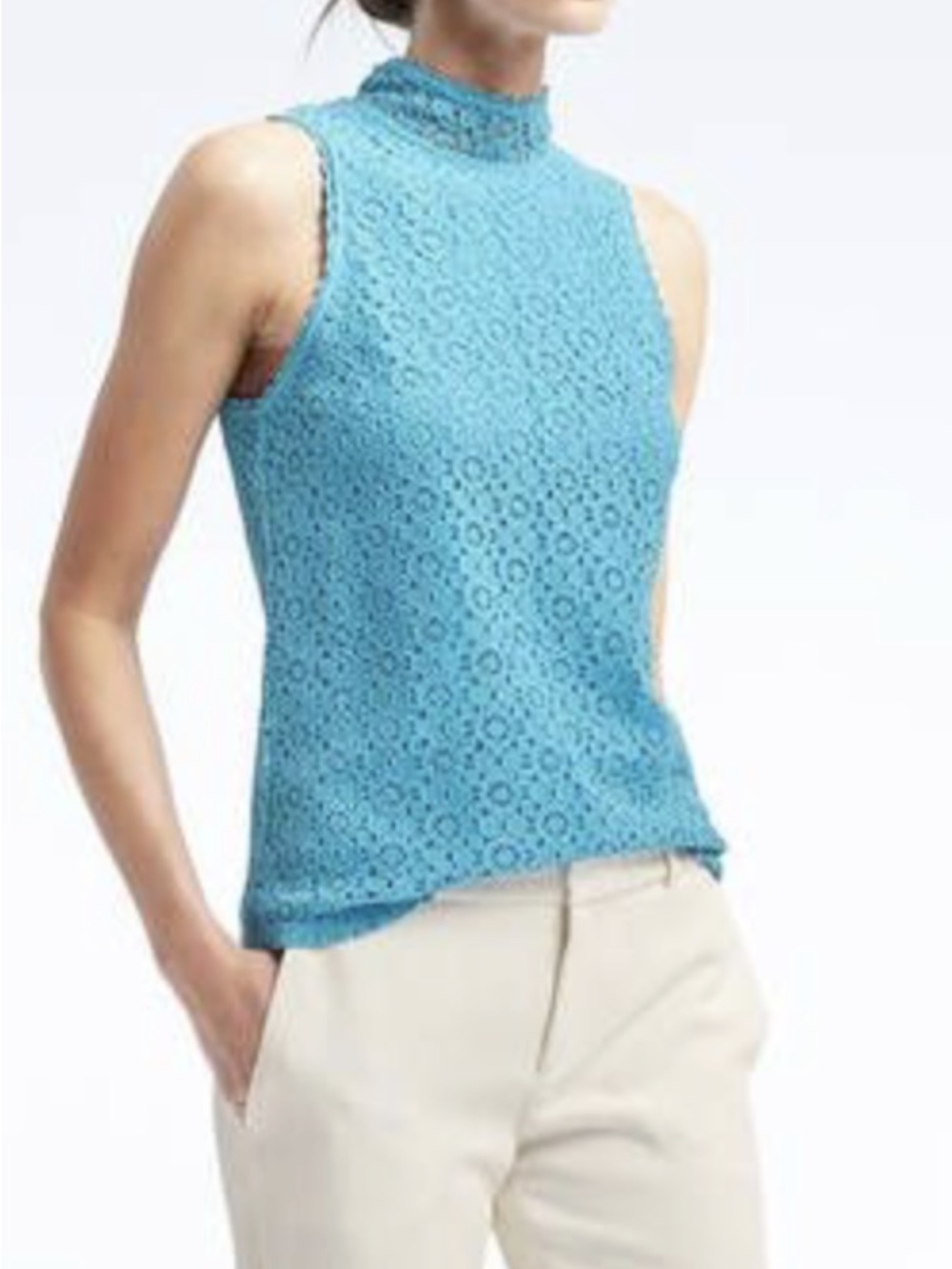 Banana Republic Mock Neck Lace Trim Top